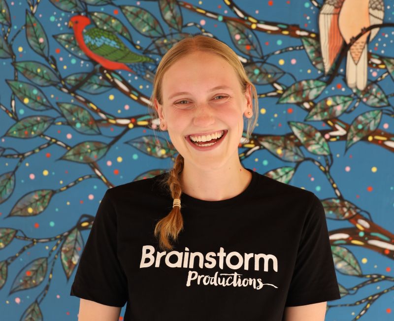 Brainstorm actor Niamh, who toured Adelaide schools, smiling for the camera